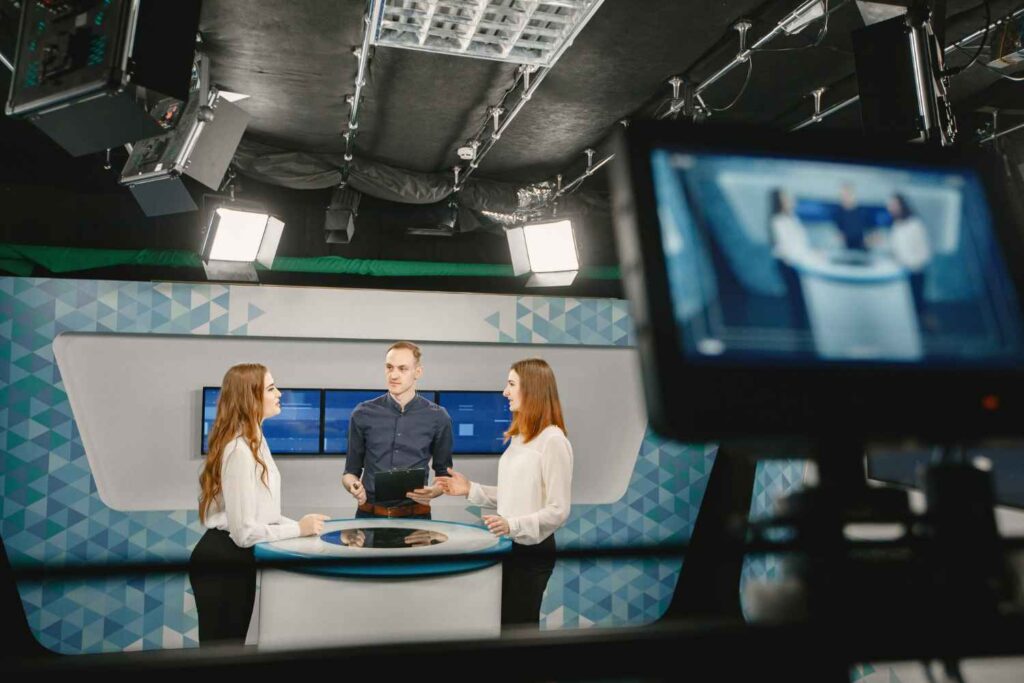 Professional virtual event production setup for corporate conference