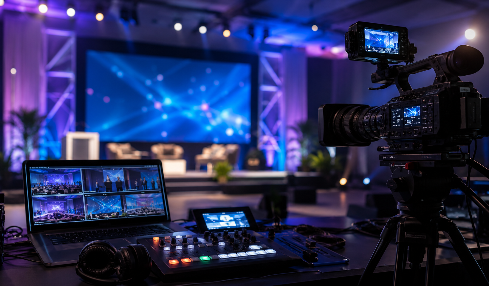 Live streaming studio with broadcast setup